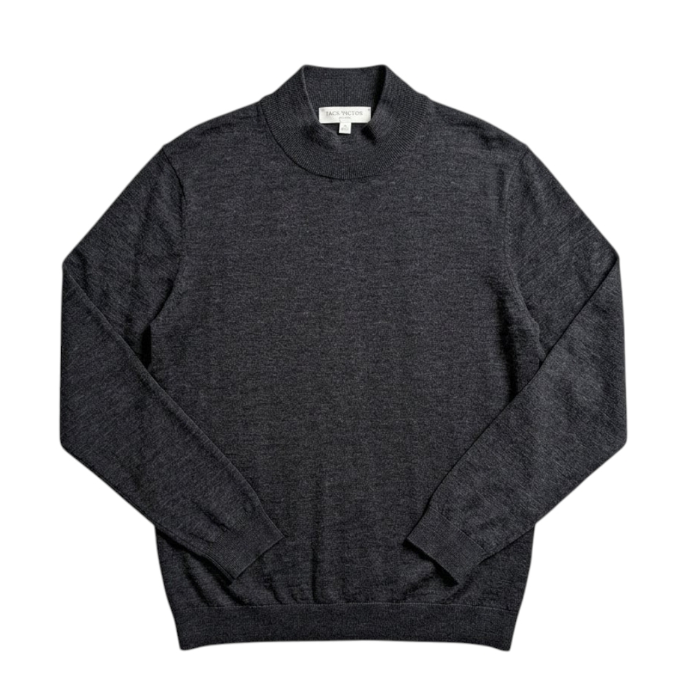 Jack Victor Charcoal Beaudry Mock Neck Sweater - Wool Silk Cashmere Blend Large